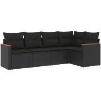 vidaXL Ensemble de salon de jardin 5 pièces avec coussins noir poly rotin