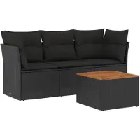 vidaXL Ensemble de salon de jardin 4 pièces avec coussins noir poly rotin