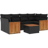 vidaXL Ensemble de salon de jardin 7 pièces avec coussins noir poly rotin