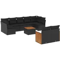 vidaXL Ensemble de 10 canapés de jardin avec coussins noir poly rotin