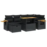 vidaXL Ensemble de salon de jardin 7 pièces avec coussins noir poly rotin