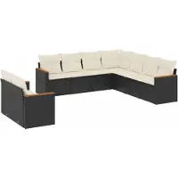 vidaXL Ensemble de salon de jardin 9 pièces avec coussins noir poly rotin