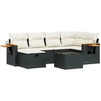 vidaXL Ensemble de salon de jardin 7 pièces avec coussins noir poly rotin