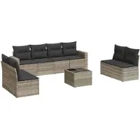 vidaXL Ensemble de salon de jardin 9 pièces avec coussins gris clair Poly rotin
