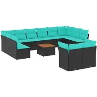 vidaXL Salon De Jardin Avec Coussins 13 Pcs Noir Résine Tressée