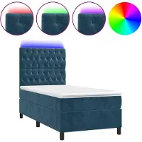 vidaXL Lit boxspring avec matelas & LED bleu foncé 100x200 cm velours