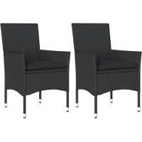 vidaXL Chaises de jardin avec coussins 2 pcs. noir poly rotin