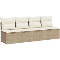 vidaXL Canapé de jardin 4 places avec coussins Beige Poly Rattan