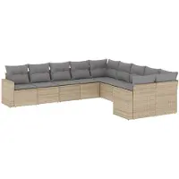 vidaXL Ensemble de salon de jardin 10 pièces avec coussins Beige Poly Rattan
