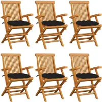 vidaXL Chaises de jardin avec coussins noirs 6 pcs. Bois massif teck