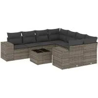 vidaXL Ensemble de salon de jardin 9 pièces avec coussins Gris Poly rotin