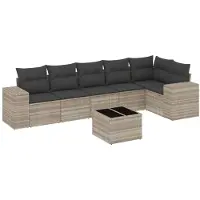 vidaXL Ensemble de salon de jardin 7 pièces avec coussins gris clair Poly rotin