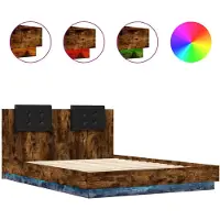 vidaXL Cadre de lit avec tête de lit & lampes LED Chêne fumé 150x200 cm