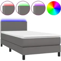 vidaXL Lit Boxspring avec matelas & LED Gris 80x200 cm Similicuir