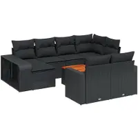 vidaXL Ensemble de salon de jardin 11 pièces avec coussins noir poly rotin