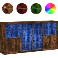 vidaXL Sideboard avec lampes LED chêne fumé 202x37x100 cm