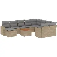 vidaXL Ensemble de salon de jardin 11 pièces avec coussins Beige Poly Rattan