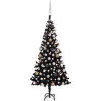 vidaXL Arbre de Noël artificiel pré-éclairé et boules noir 120 cm PVC