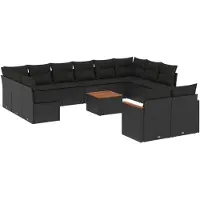 vidaXL Ensemble de 13 canapés de jardin avec coussins noir poly rotin