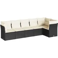 vidaXL Ensemble de salon de jardin 6 pièces avec coussins noir poly rotin