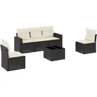 vidaXL Salon de jardin 6 pcs avec coussins noir résine tressée