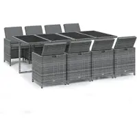 vidaXL Salon de jardin 9 pièces avec coussins Poly Rattan Gris