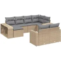 vidaXL Ensemble de salon de jardin 10 pièces avec coussins Beige Poly Rattan