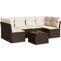 vidaXL Ensemble de salon de jardin 7 pièces avec coussins Marron Poly rotin