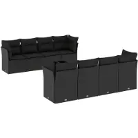 vidaXL Ensemble de salon de jardin 9 pièces avec coussins noir poly rotin