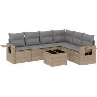 vidaXL Ensemble de salon de jardin 7 pièces avec coussins Beige Poly Rattan