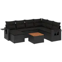 vidaXL Ensemble de jardin canapé 8 pièces avec coussins noir poly rotin