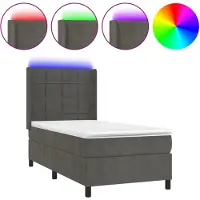 vidaXL Lit boxspring avec matelas & LED gris foncé 90x200 cm velours