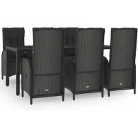 vidaXL Ensemble de jardin 7 pièces avec coussins Noir et gris Poly rotin
