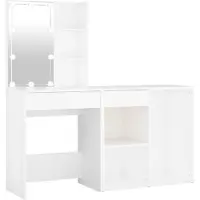 vidaXL Coiffeuse LED avec armoire blanche en bois composite