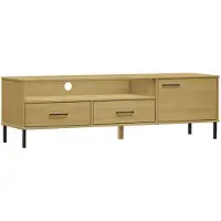 vidaXL Armoire TV OSLO avec pieds métalliques Pin massif brun