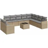 vidaXL Ensemble de salon de jardin 11 pièces avec coussins Beige Poly Rattan
