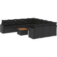 vidaXL Ensemble de 12 canapés de jardin avec coussins noir poly rotin