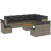 vidaXL Ensemble de salon de jardin 11 pièces avec coussins Gris Poly rotin