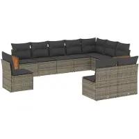 vidaXL Ensemble de salon de jardin 10 pièces avec coussins Gris Poly Rattan