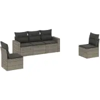 vidaXL Ensemble de salon de jardin 5 pièces avec coussins Gris Poly rotin