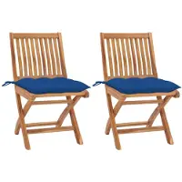 vidaXL Chaises de jardin 2 pcs. avec coussins bleus teck massif