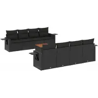 vidaXL Ensemble de salon de jardin 9 pièces avec coussins noir poly rotin