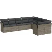 vidaXL Ensemble de salon de jardin 9 pièces avec coussins Gris Poly rotin