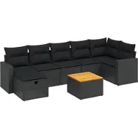 vidaXL Ensemble de jardin canapé 8 pièces avec coussins noir poly rotin