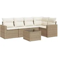 vidaXL ensemble de salon de jardin 6 pièces avec coussins Beige Poly Rattan