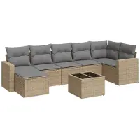 vidaXL Ensemble de jardin canapé 8 pièces avec coussins Beige Poly Rattan