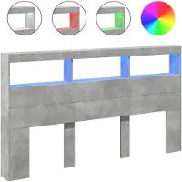 vidaXL Tête de lit LED avec étagère gris béton 180x17x102 cm