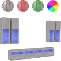vidaXL Meuble TV 7 pièces avec lampes LED Gris Sonoma