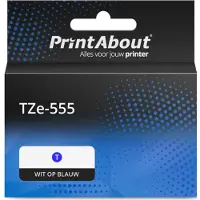 PrintAbout Ruban compatible pour Brother TZe-555 - (24 mm x 24 mm) - Blanc sur bleu