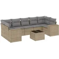 vidaXL Ensemble de jardin canapé 8 pièces avec coussins Beige Poly Rattan